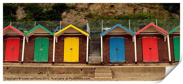 Swanage beach huts Print by Linsey Williams