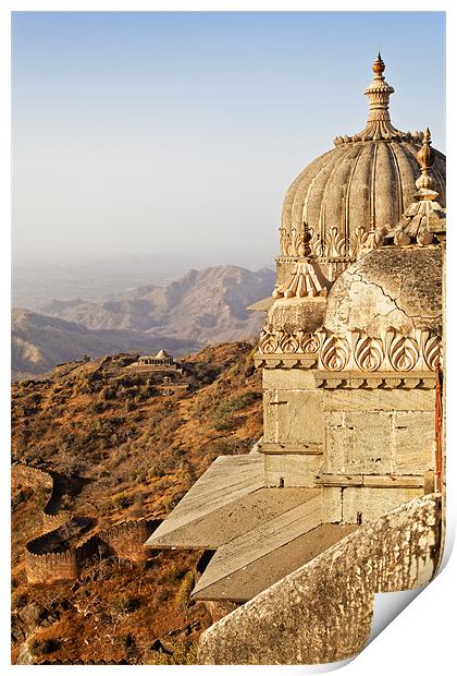 Domes and terrain Kumbhalghar Fort Print by Arfabita  