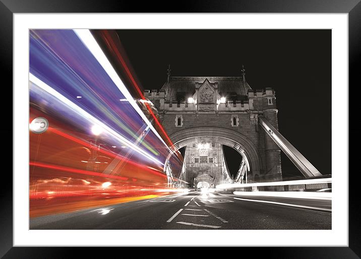 London Bus light trail Framed Mounted Print by Rob Laker