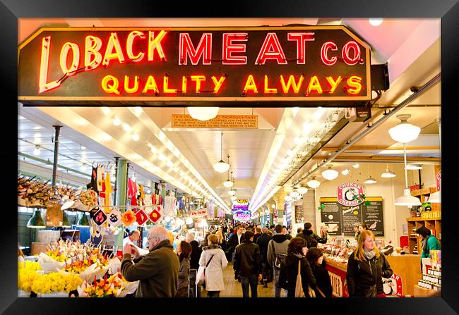PIKES WALK Pikes Place Public Market Loback Meat C Framed Print by Andy Smy