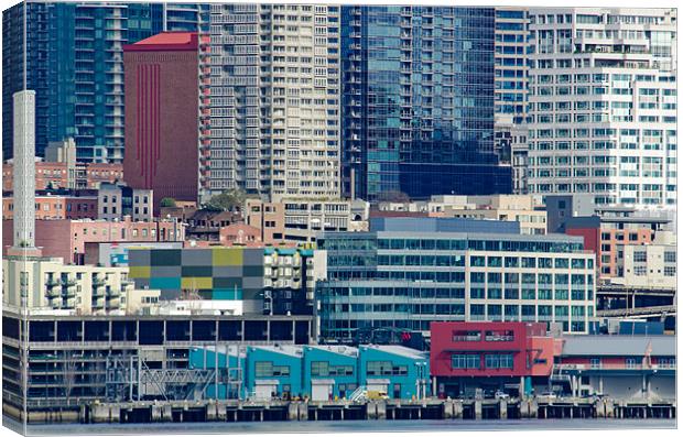 SEATTLE WATERFRONT piers and condos in downtown Se Canvas Print by Andy Smy