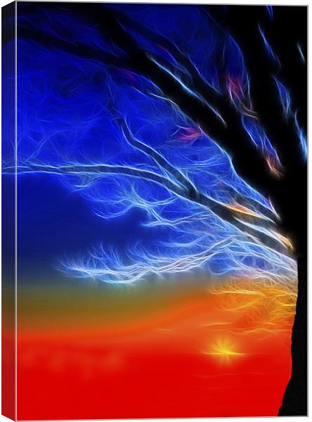 Electric Sunset Behind Electric Trees Canvas Print by Mike Gorton