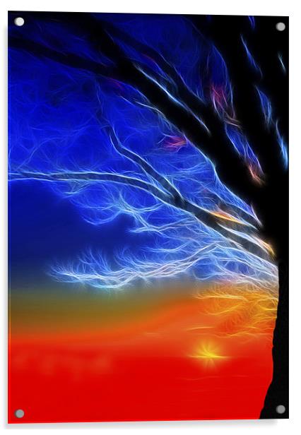Electric Sunset Behind Electric Trees Acrylic by Mike Gorton