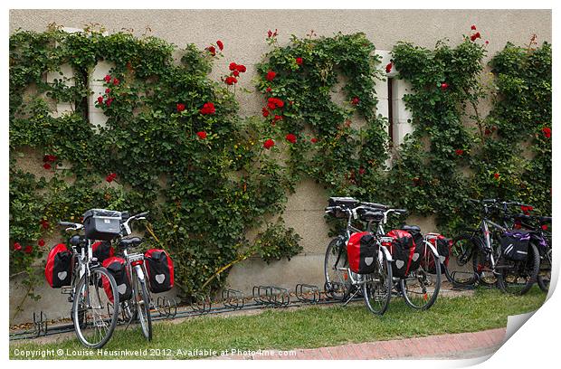 Bicycles Parked by the Wall Print by Louise Heusinkveld