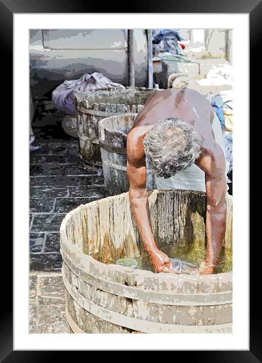 Dhobhi Ghat man washing laundry Oak Vats Framed Mounted Print by Arfabita  