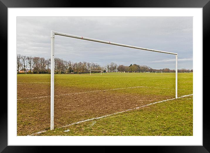 Early morning park soccer pitch Framed Mounted Print by Arfabita  