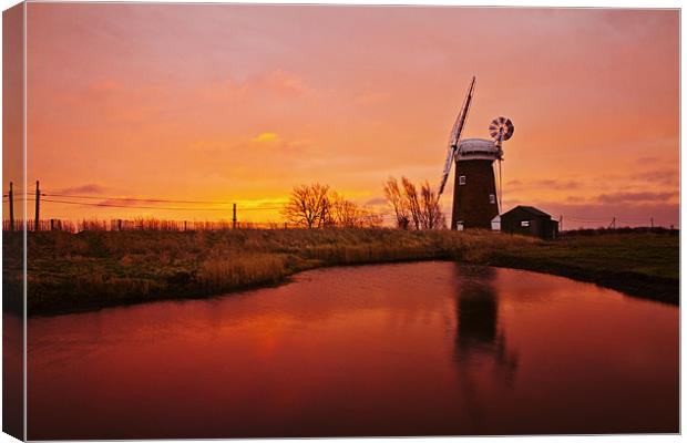 Horsey Mill Reflection at Sunrise Canvas Print by Paul Macro