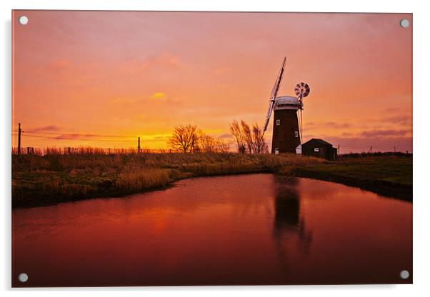 Horsey Mill Reflection at Sunrise Acrylic by Paul Macro