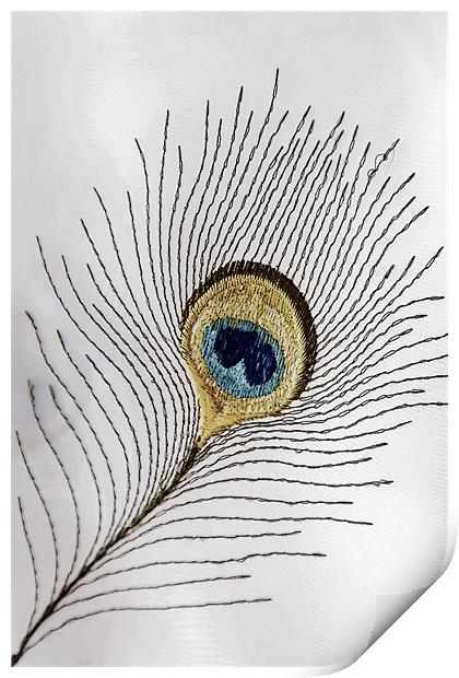 Embroidered peacock feather Shiny material Print by Arfabita  