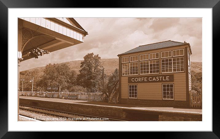 Corfe Castle Signal Box In Sepia Framed Mounted Print by Linsey Williams