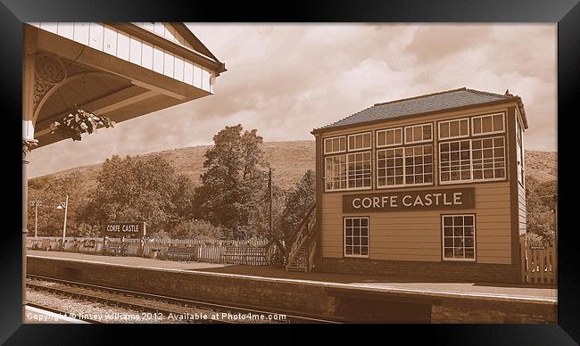Corfe Castle Signal Box In Sepia Framed Print by Linsey Williams