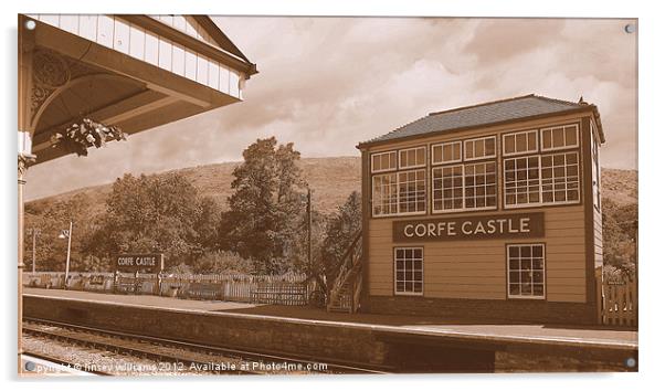 Corfe Castle Signal Box In Sepia Acrylic by Linsey Williams