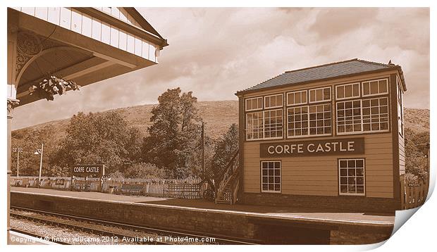 Corfe Castle Signal Box In Sepia Print by Linsey Williams