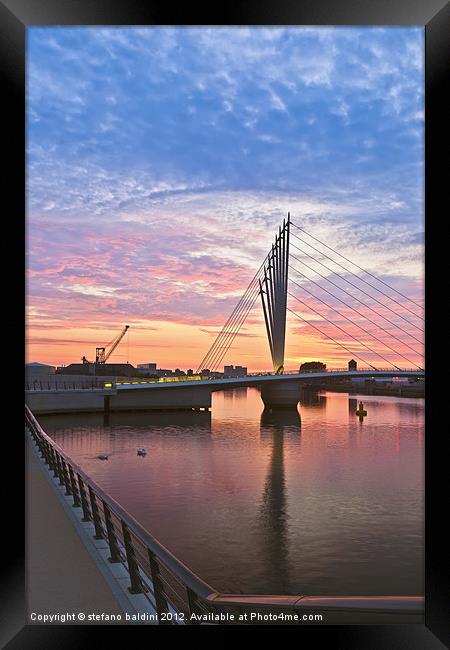 Suspension bridge in Salford Framed Print by stefano baldini