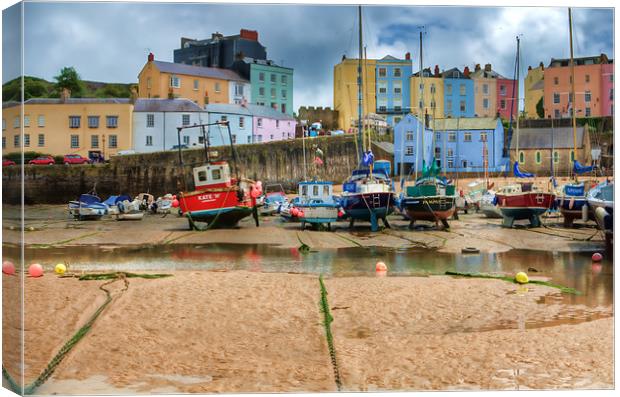 Tenby Harbour Painted Canvas Print by Steve Purnell