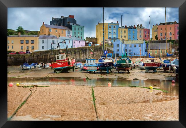 Tenby Harbour Painted Framed Print by Steve Purnell