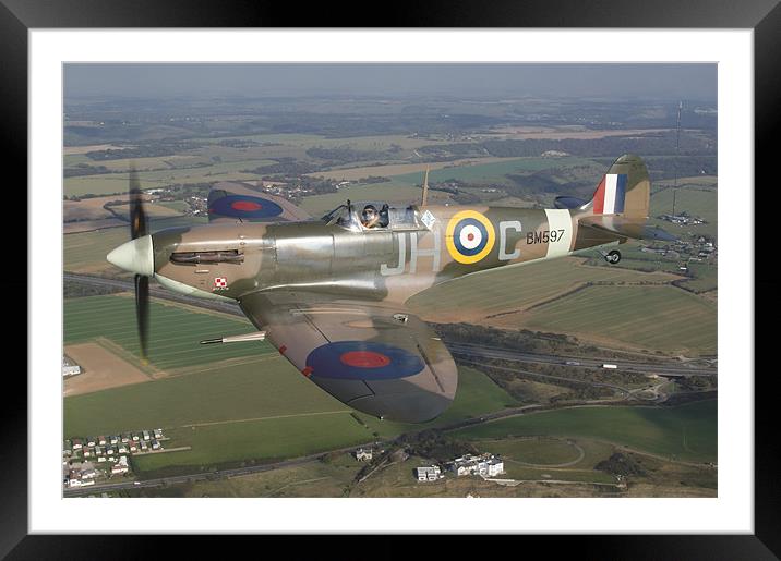 Spitfire over Kent Framed Mounted Print by Rob Laker