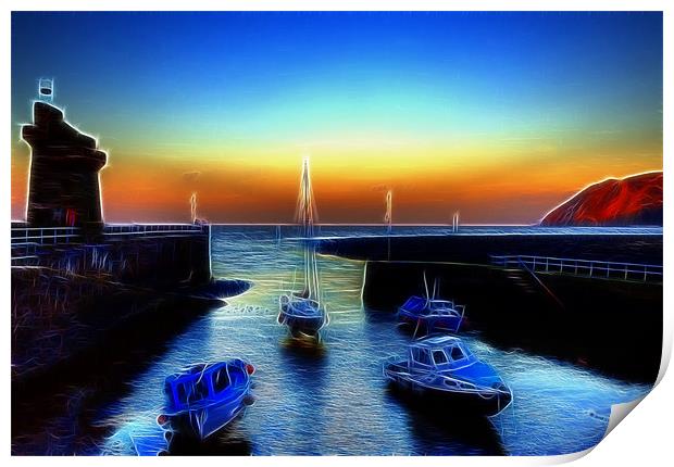 Electric Lynmouth Sunset Print by Mike Gorton