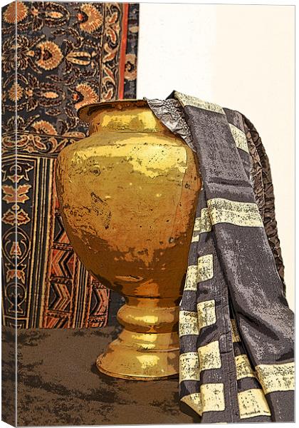 Saree draping brass urn Canvas Print by Arfabita  