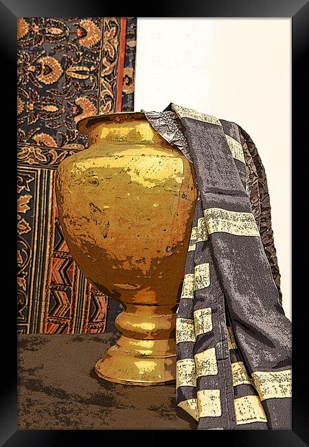 Saree draping brass urn Framed Print by Arfabita  