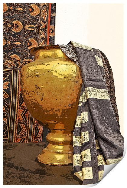 Saree draping brass urn Print by Arfabita  
