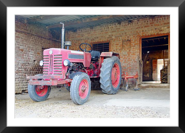 Tractor at the barn Framed Mounted Print by Arfabita  