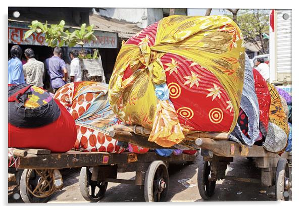 Queue of handcarts Dhobhi Ghat Acrylic by Arfabita  