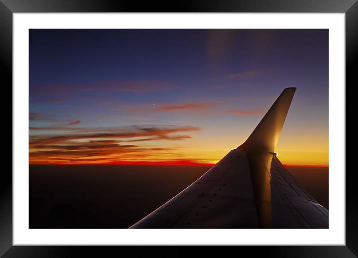 mile high starboard wing and sunset Framed Mounted Print by Arfabita  