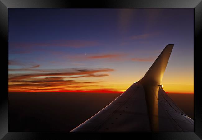 mile high starboard wing and sunset Framed Print by Arfabita  