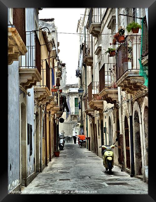 moped alley, Sicily Framed Print by Lucy Antony