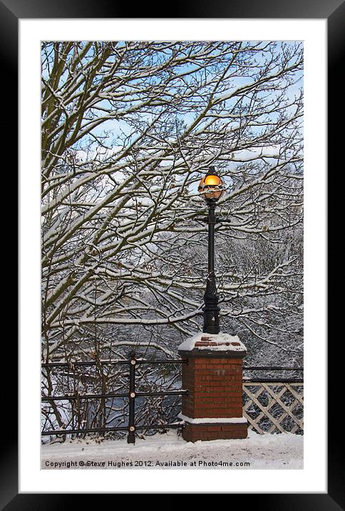 Snowy Lamp Basingstoke Canal Woking Framed Mounted Print by Steve Hughes