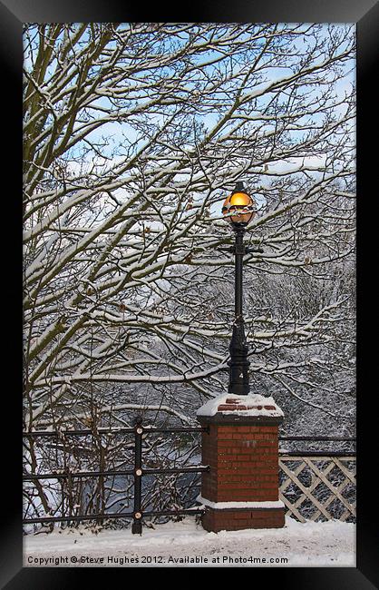 Snowy Lamp Basingstoke Canal Woking Framed Print by Steve Hughes
