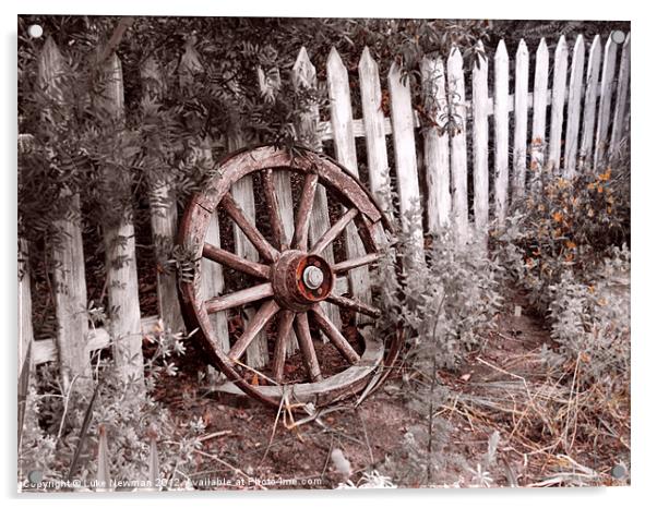 Picket Fence Cart wheel Acrylic by Luke Newman