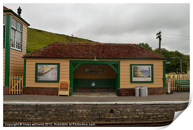 Corfe Castle steam railway station. Print by Linsey Williams