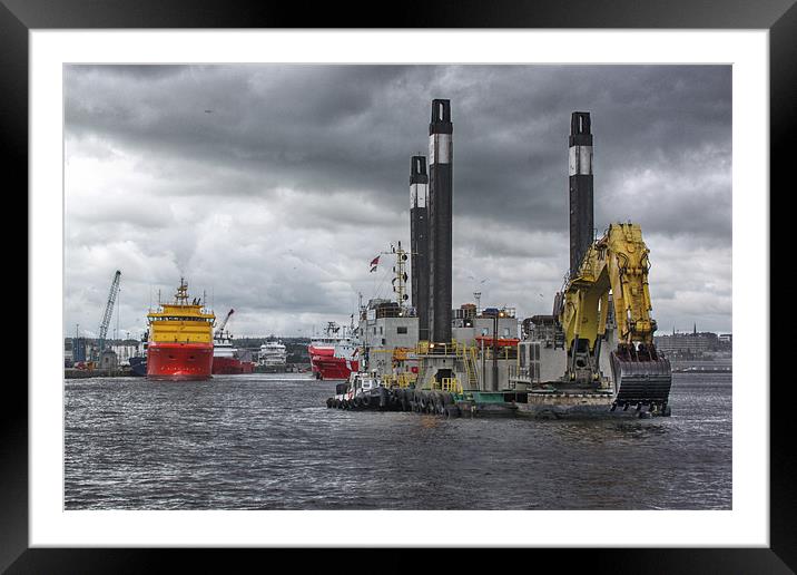 dredging Aberdeen Harbour Framed Mounted Print by Iain Lawrie