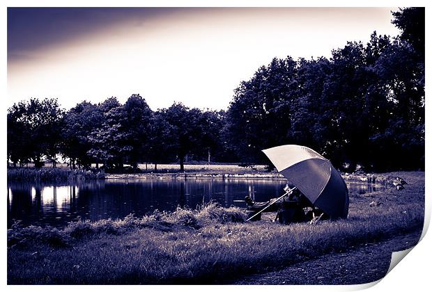 fisherman under parasol Print by Lee Daly