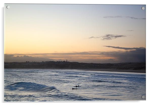 Surfing at Daybreak Acrylic by Kieran Brimson