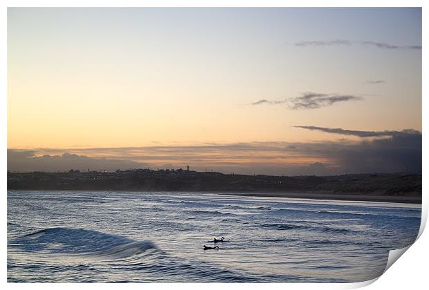 Surfing at Daybreak Print by Kieran Brimson