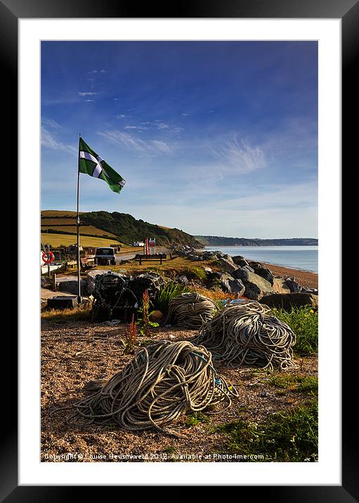Flag and fishing gear, Beesands Framed Mounted Print by Louise Heusinkveld