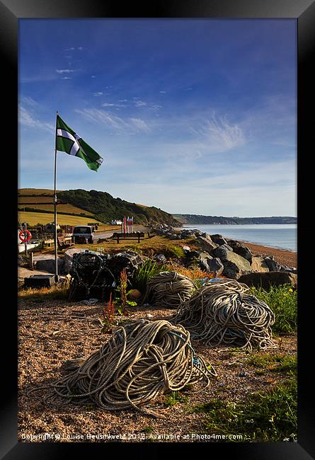 Flag and fishing gear, Beesands Framed Print by Louise Heusinkveld