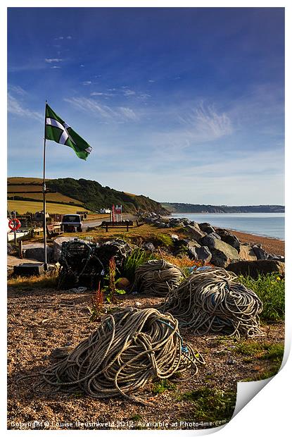 Flag and fishing gear, Beesands Print by Louise Heusinkveld