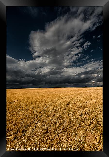 Cloud over corn stubble. Framed Print by Sean Needham