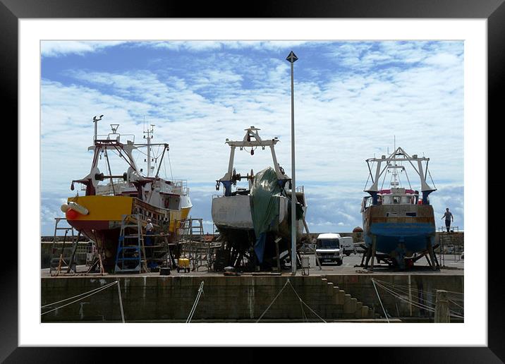 Fishing Boats In Dry Dock Framed Mounted Print by Noreen Linale