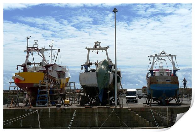 Fishing Boats In Dry Dock Print by Noreen Linale