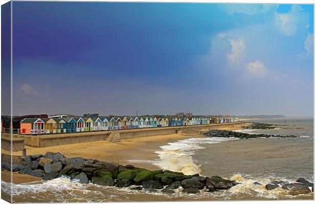 Southwold Beachhuts Sea & Stormclouds Canvas Print by Bill Simpson
