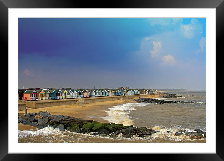 Southwold Beachhuts Sea & Stormclouds Framed Mounted Print by Bill Simpson