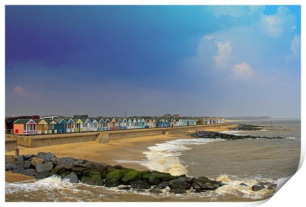 Southwold Beachhuts Sea & Stormclouds Print by Bill Simpson