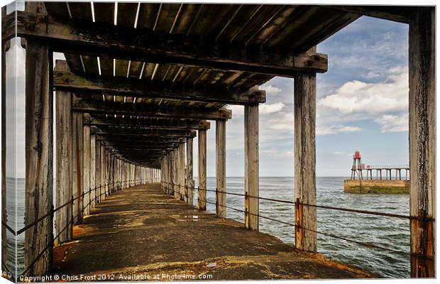 Underneath Whitby Pier Canvas Print by Chris Frost