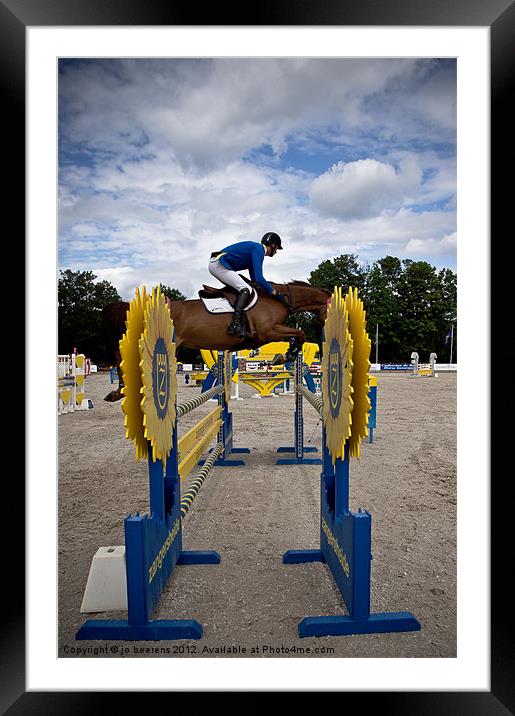 horse jump Framed Mounted Print by Jo Beerens