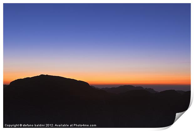 Sunset view from the summit of Mount Sinai, Egypt Print by stefano baldini
